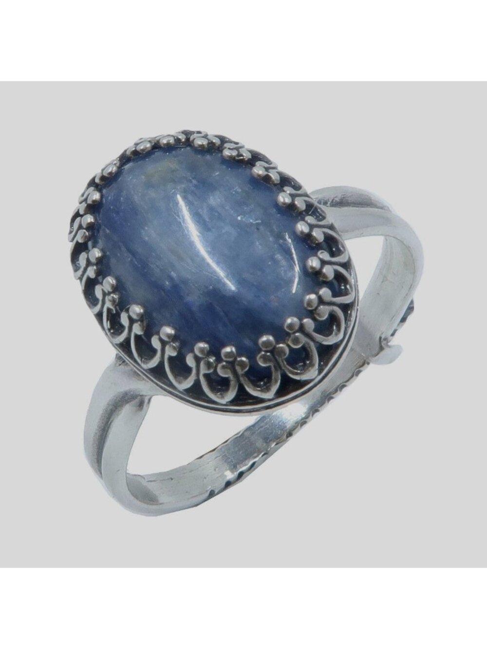 Kyanite Ring Blue Oval Crystal Sterling Silver Adjustable Size 5 to 8 Boho Jewel